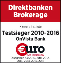 Euro am Sonntag: Onvista Bank Testsieger 2010 - 2016 Direktbanken Brokerage